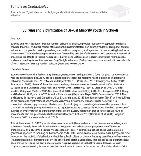 ⇉bullying And Victimization Of Sexual Minority Youth In Schools Essay Example Graduateway