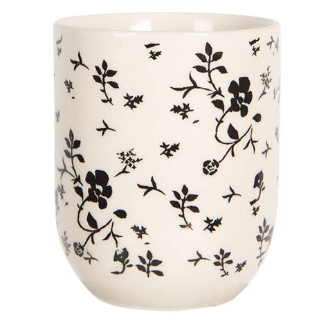 Cemu Mug Ml White Black Porcelain Flowers Round Tea Mug