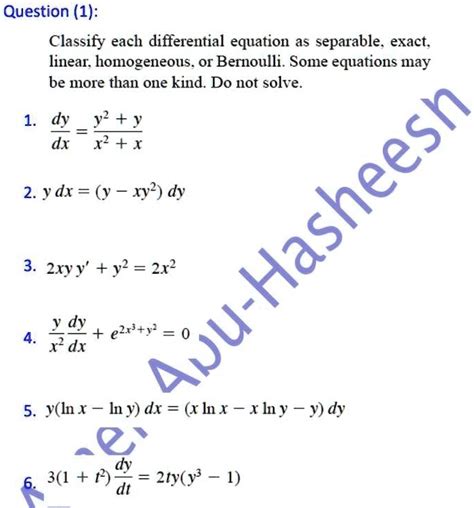 SOLVED Question 1 Classify Each Differential Equation As Separable