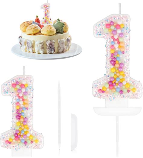 Pastel Pearl Sequin 1st Birthday Candles For Girls Number 1 Candle