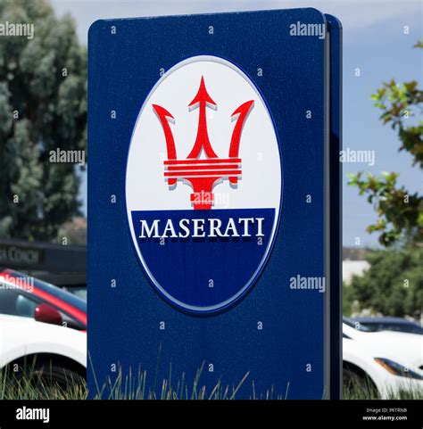 LOS ANGELES, CA/USA - JULY 11, 2015: Maserati sign and logo. Maserati ...