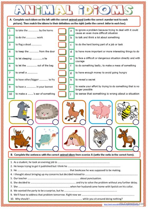 Animal Idioms: English ESL worksheets pdf & doc