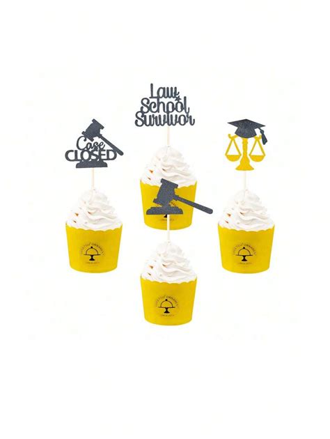 12 Pcs 2024 Lawyer Graduation Cupcake Toppers Gold Black Glitter Class