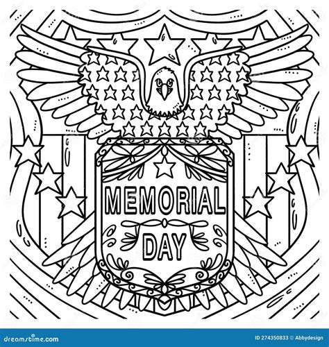 Memorial Day Badge Coloring Page For Kids Stock Vector Illustration