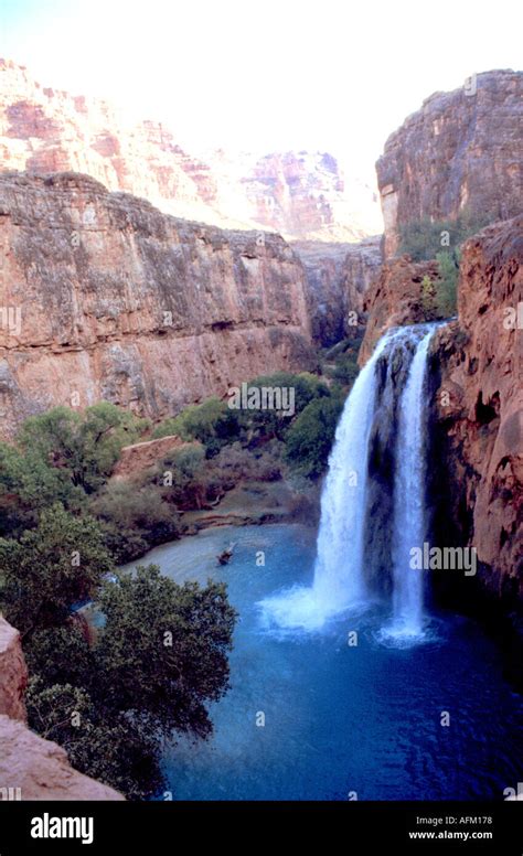 Havasu Fall Below The Havasupai Village In The Grand Canyon National