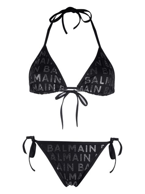 Balmain Logo Print Bikini Set Farfetch