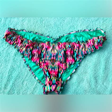 Shade Shore Swim Multicolored Ruffled Bikini Bottoms With Gold