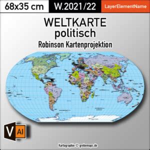 Weltkarte Politisch Robinson Kartenprojektion Vektorkarte