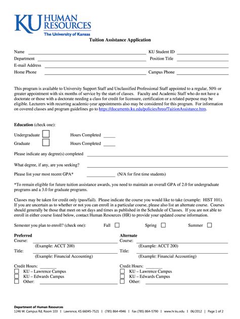 Tuition Assistance Application Human Resources University Of Form Fill Out And Sign Printable