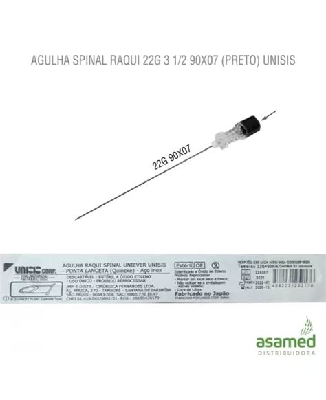 AGULHA SPINAL RAQUI 22G 3 1 2 90X07MM PRETO UNISIS