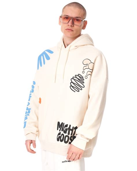 Mens Oversized Printed Pattern Beige Hoodie Martin Valen