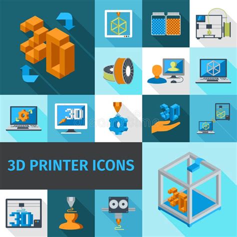 Printer 3d Icons Set Flat Stock Vector Illustration Of Modern 40679237