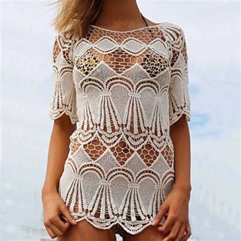 New Beach Cover Ups Hollow Crochet Womens Lace Bikini Cover Up