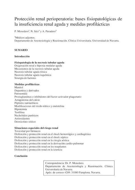 Pdf Protecci N Renal Perioperatoria Bases Fisiopatol Gicas De La