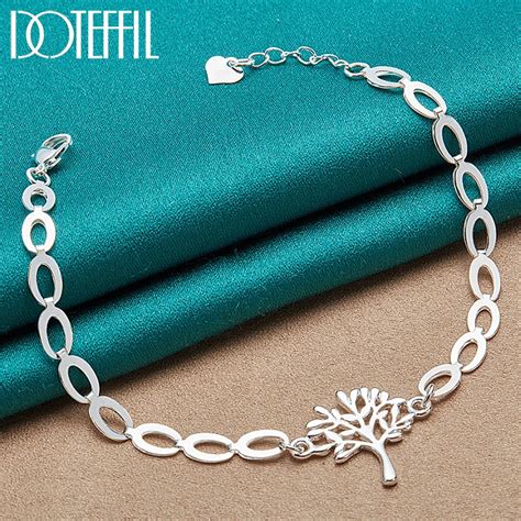 DOTEFFIL 925 Sterling Silver 24K Gold Tree Heart Chain Bracelet For