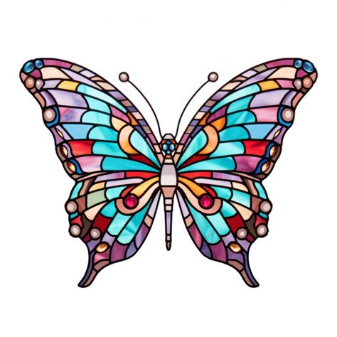 Premium Ai Image Illustration In Stained Glass Style With Butterfly On A White Background