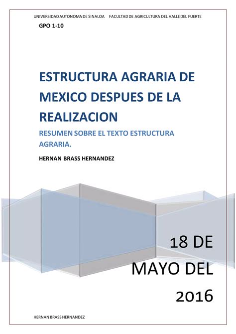 Estructura Agraria De Mexico Despuas De La Realizaci N Brass Pdf