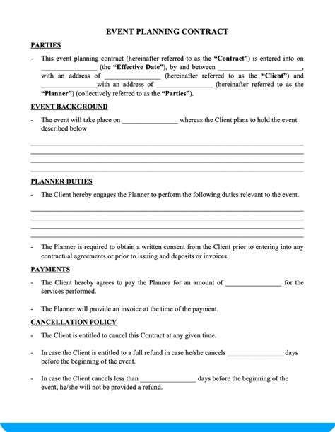 Printable Event Planner Contract Template