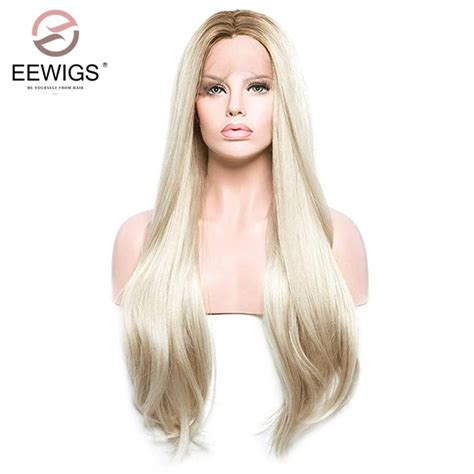 EEWIGS Silky Straight Platinum Blonde Wig With Baby Hair 180 Heat