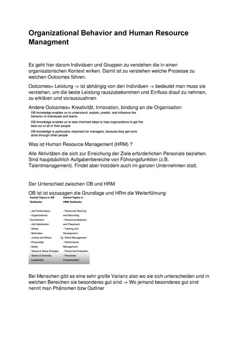 Obhrm Zusammenfassung Organizational Behavior And Human Resource