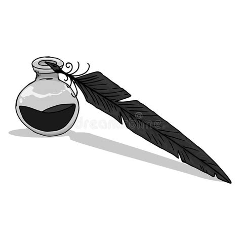 Inkwell With Feather Hand Drawn Vector Inkwell And Feather Inkwell