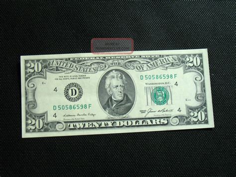 1985 $20 Dollar Bill District D4 Cleveland Small Note Crisp ...