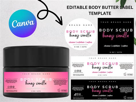 Body Scrub Editable Label Template Printable Sugar Scrub Product Label Canva Body Scrub Wrap