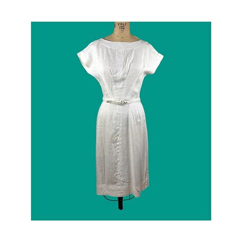 1950s White Linen Wiggle Dress Dolman Sleeves Size M Vfg Etsy