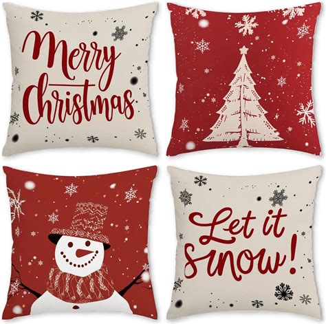 4 Pack Christmas Cushion Covers 1818 Inch Red Throw Pillow Cases