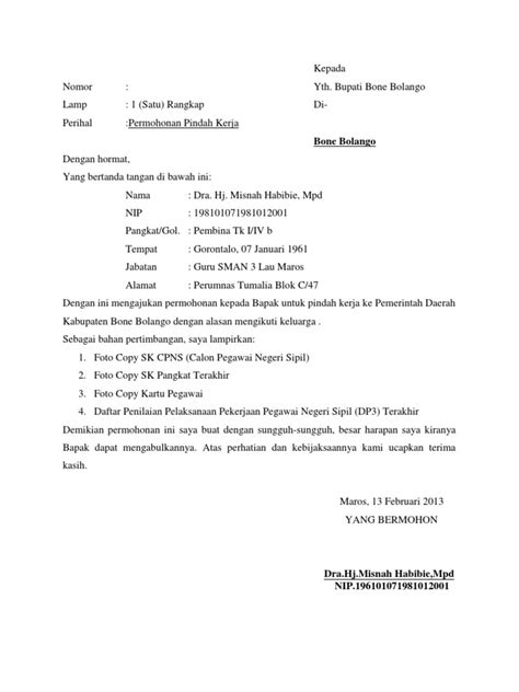 Contoh Surat Permohonan Mutasi Pns Antar Propinsi Kumpulan Surat Penting