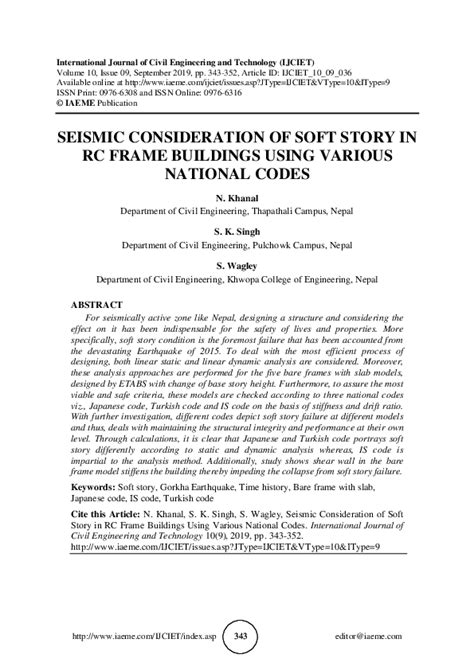 Pdf Seismic Consideration Of Soft Story In Rc Frame Buildings Using Various National Codes