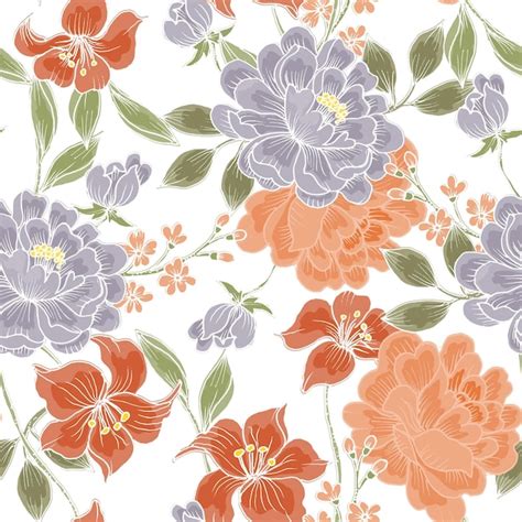 Premium Vector Vintage Hand Drawn Rose And Lily Flower Seamless Pattern