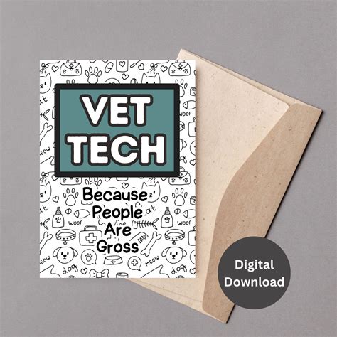 Funny Vet Tech Printable 5x7 Card Funny Vet Tech Quote Card Vet Tech