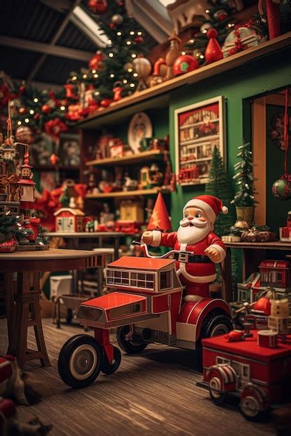 Premium AI Image | Santa's workshop Red and green toys presents and elves