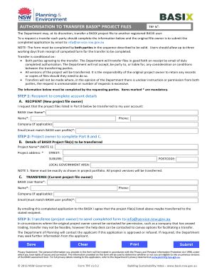 Fillable Online Authorisation To Transfer Basix Project Files Nsw