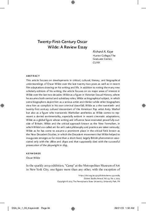 Pdf Oscar Wilde In The Twenty First Century A Review Essay