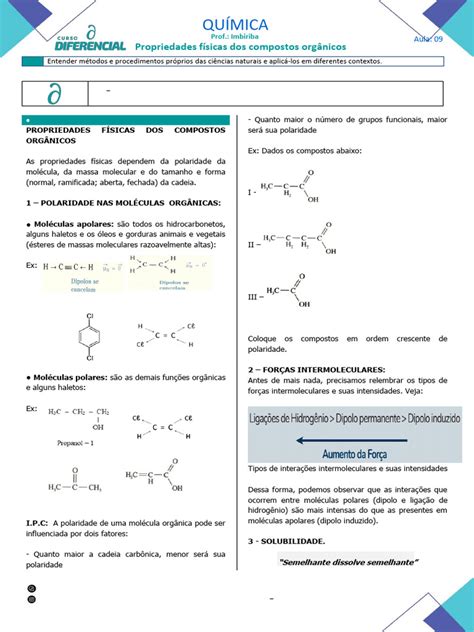 Propriedades Físicas Dos Compostos Orgânicos - Propriedades Físicas dos Compostos Orgânicos | PDF | Polaridade química ...