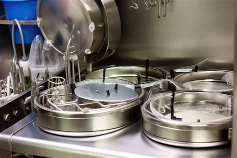 Surgical Instruments Being Sterilized in Autoclave, with Visible Steam ...