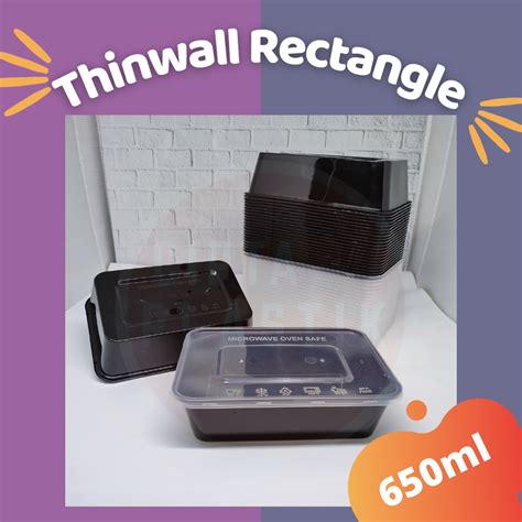 Jual Thinwall Rectangle Black Series Kotak Makan Plastik Hitam 650ml