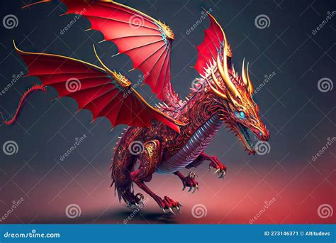 Figure Of Mystical Red Dragons Waving Their Wings Stock Illustration