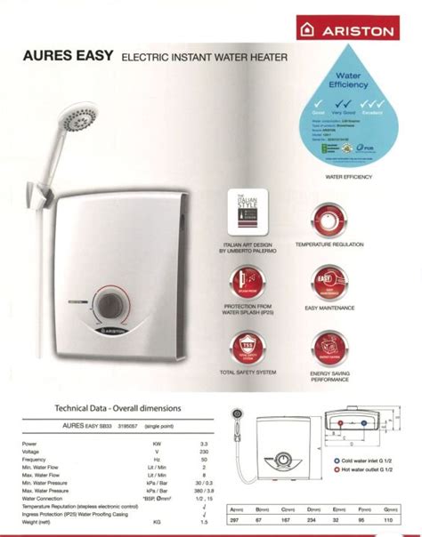 Ariston Sb E Aures Easy Non Pump Electric Instant Water Heater Lazada