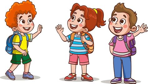 Premium Vector | Little kids say hello to friend and go to school together