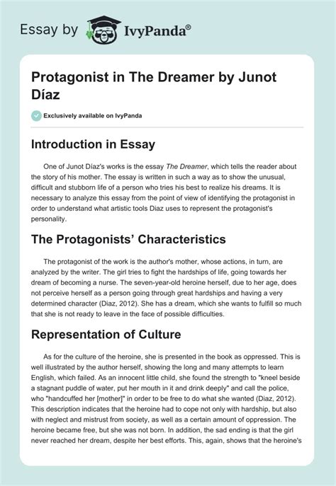 Protagonist in "The Dreamer" by Junot Díaz - 650 Words | Essay Example