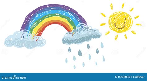 Rainbow Vector Illustration. Kindergarten Cartoon Kids Drawing For ...