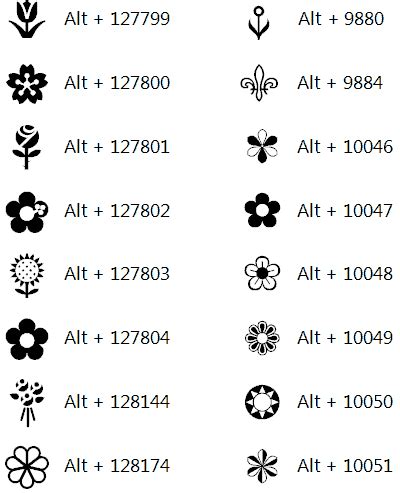 HTML & ALT Codes for Flowers, Leaves & Trees