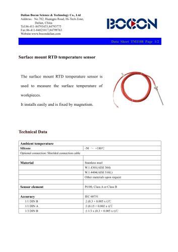 Surface Mounting Pt100 Temperature Sensor For Workpiece Surface TM1108