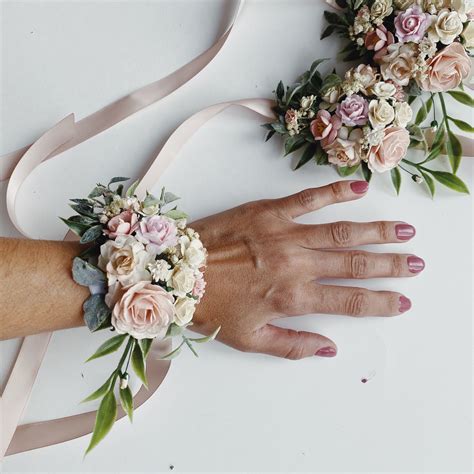 Blush Pink And Ivory Flower Corsage Floral Wrist Corsages Blush Wrist