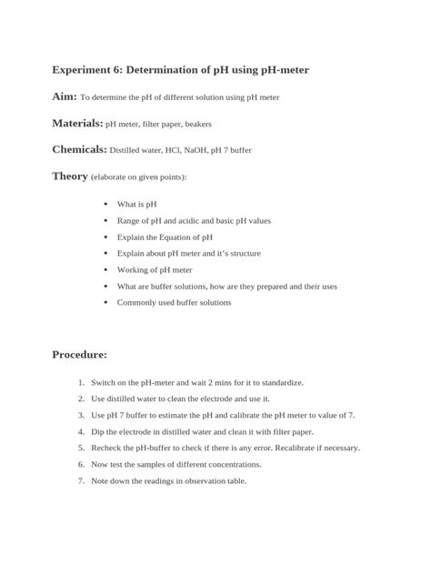 Experiment 6 Determination Of Ph Using Ph Meter Pdf