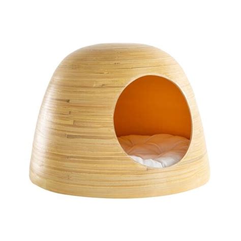 Niche Pour Chat Et Chien Design En Bambou Laqu E Jaune Moutarde Yodo