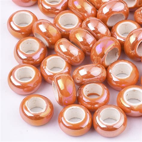 Honeyhandy Electroplate Porcelain Beads Large Hole Beads Ab Color Plated Rondelle Coral 12